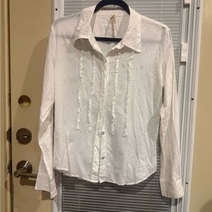 Anne Fontaine White Button-Down Shirt with Ruffle Detail